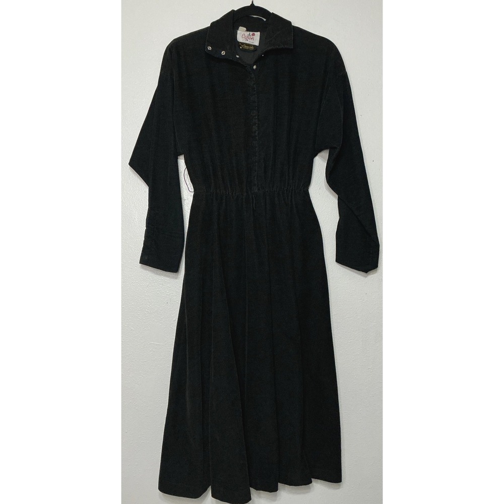 Vintage Caron Chicago Corduroy‎ Snap Front Midi Dress 4 Dark Academia Whimsygoth